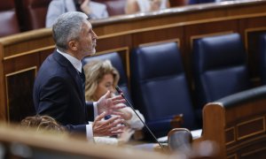 El ministro del Interior, Fernando Grande-Marlaska, durante su intervención en la sesión de control al Gobierno este miércoles en el Congreso.