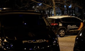 Dos coches de Policía Nacional el día en que ha comenzado un plan específico contra las bandas juveniles, a 10 de febrero de 2022, en Madrid.