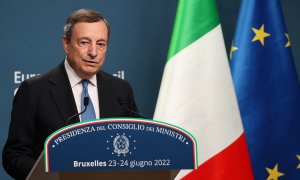 El primer ministro de Italia Mario Draghi el segundo día de la Cumbre de Líderes de la Unión Europea en el Consejo Europeo, a 24 de Junio de 2022, en Bruselas (Bélgica).
