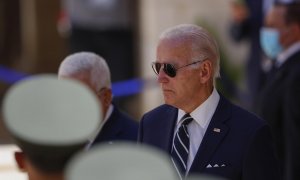 Joe Biden, presidente de Estados Unidos durante la ceremonia de bienvenida en la ciudad cisjordana de Belén.