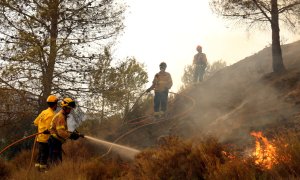 Bombers apaguen el foc a primera línia al Pont de Vilomara i Rocafort.