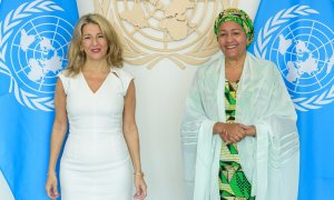 22/07/2022.La vicepresidenta segunda del Gobierno, Yolanda Díaz, posa junto a la vicesecretaria general de Naciones Unidas, Aminah J. Mohammed.