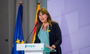 La presidenta del Parlament, Laura Borràs, interviene en el último día del congreso de JxCat, a 17 de julio de 2022.