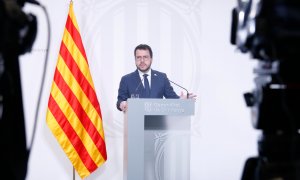El president de la Generalitat, Pere Aragonès, ofereix una roda de premsa.