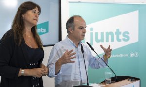 La roda de premsa conjunta de la presidenta del partit, Laura Borràs, i el secretari general, Jordi Turull.