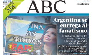 Perplejidad en Twitter por una portada del 'ABC' en la que califica de "fanatismo" las manifestaciones de apoyo a Fernández de Kirchner