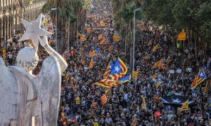 11/09/2022 - Imatge aéria de la manifestació independentista d'aquest 11 de setembre de 2022 a Barcelona, convocada per l'ANC.