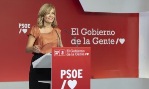 La portavoz de la CEF-PSOE y ministra de Educación y Formación Profesional, Pilar Alegría, ofrece una rueda de prensa en la sede de Ferraz.