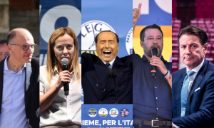 Imagen combinada de Enrico Letta, Giorgia Meloni, Silvio Berlusconi, Matteo Salvini y Giuseppe Conte