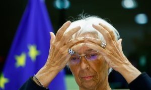 La presidenta del BCED, Christine Lagarde, en su comparecencia ante la Comisión de Asuntos Económicos y Monetarios del Parlamento Europeo. EFE/EPA/STEPHANIE LECOCQ