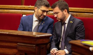 27/09/2022 - El vicepresident del Govern, Jordi Puigneró, i el president, Pere Aragonès, en el debat de política general d'aquest dimarts.
