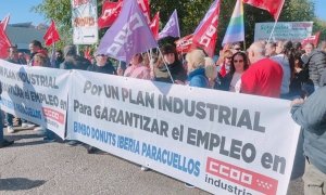 Concentración de trabajadores de Bimbo en Paracuellos de Jarama.