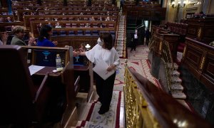 07/06/2022.- La vicesecretaria general del PSOE, Adriana Lastra, después de intervenir en una sesión plenaria en el Congreso de los Diputados, a 7 de junio de 2022, en Madrid (España). El pleno está marcado por el debate de la Ley para abolir la prostituc