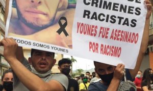 Una protesta tras el el crimen racista contra Younes Bilal, asesinado a tiros en Mazarrón (Murcia) en junio de 2021.