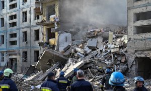 09/10/2022 Un edificio residencial, destruido después de un ataque nocturno con misiles contra la ciudad de Zaporiyia, en Ucrania