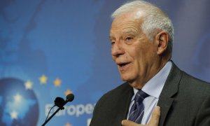 14/10/2022-El Ministro de Asuntos Exteriores y Política de Seguridad de la Unión Europea, Josep Borrell, durante la ceremonia de firma de dos documentos sobre la cooperación bilateral entre la Unión Europea y Perú, antes de una reunión con el Ministro de