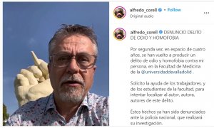 El profesor Alfredo Corell denuncia por redes sociales un delito de odio homófobo, a 25 de octubre de 2022.