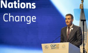 El presidente del Gobierno, Pedro Sánchez, interviene en el primer plenario de la Cumbre del Clima de Sharm el Sheikh de 2022.