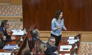 La presidenta de la comunidad de Madrid, Isabel Díaz Ayuso, este jueves en la Asamblea de Madrid.