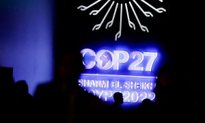 Una vista de un logotipo de la Cumbre del Clima COP27 en Sharm el-Sheikh, Egipto, en noviembre de 2022.