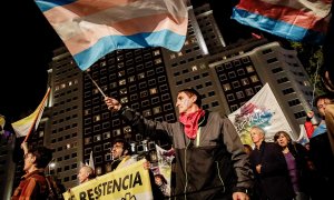 12/11/22 Un grupo de manifestantes, durante una marcha convocada por ‘Federación Plataforma Trans’ ante las enmiendas del PSOE a la norma
