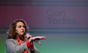 La política y activista de los derechos LGTBIQ+, Carla Antonelli, interviene en el acto 'Con todas, por todas’, a 26 de noviembre de 2022, en Madrid.
