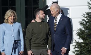 El presidente de Ucrania, Volodimir Zelenski, y el presidente de Estados Unidos, Joe Biden, junto con su esposa Jill Biden