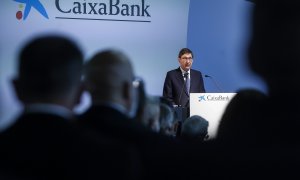 El presidente de Caixabank, Jose Ignacio Goirigolzarri, durante su inervención en la junta  de accionistas de la entidad, en Valencia. E.P./Rober Solsona