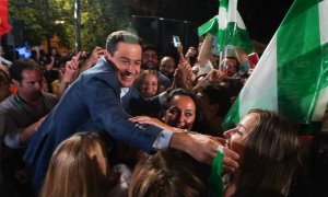 El presidente andaluz, Juanma Moreno, la noche electoral.
