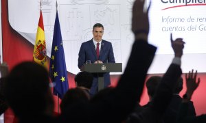 El presidente del Gobierno, Pedro Sánchez comparece antes los medios tras el Consejo de Ministros celebrado en el Palacio de La Moncloa en Madrid este martes