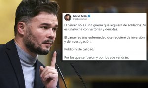 La reflexión de Gabriel Rufián tras el fallecimiento de Elena Huelva: "El cáncer no es una guerra que requiera de soldados"