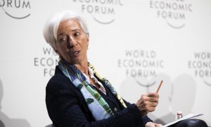 La presidenta del BCE, Christine Lagarde, durante su intervención en el foro de Davos. EFE/EPA/LAURENT GILLIERON