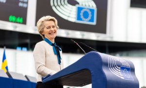 La presidenta de la Comisión Europea, Ursula von der Leyen, durante una sesión plenaria a 18 de enero de 2023.