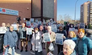 Concentración en el centro de salud Los Ángeles, a 2 de febrero de 2023, en Madrid.