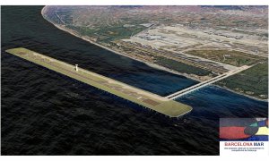 Imatge virtual de la pista sobre el mar de l'aeroport de Barcelona.