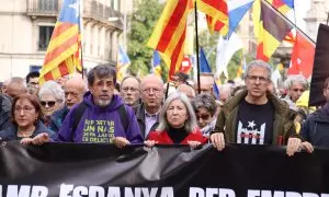 La presidenta i el vicepresident de l'ANC, Dolors Feliu i Jordi Pesarrodona, a la manifestació.