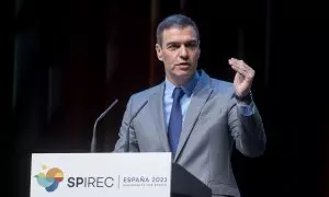 Pedro Sánchez interviene durante la inauguración de la Conferencia Internacional de Energías Renovables SPIREC 2023, en IFEMA de Madrid, a 20 de febrero de 2023, en Madrid.