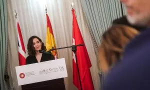 La presidenta de la Comunidad de Madrid, Isabel Díaz Ayuso, este lunes en Londres.
