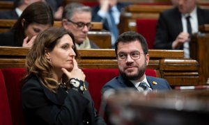 La consellera de Presidencia de la Generalitat, Laura Vilagrà, y el presidente de la Generalitat, Pere Aragonès,  a 14 de febrero de 2023, en Barcelona.