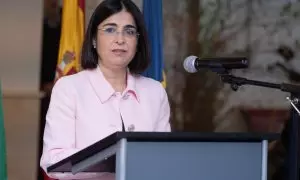 La ministra de Sanidad, Carolina Darias, atiende a los medios en Sevilla a 23 de febrero de 2023