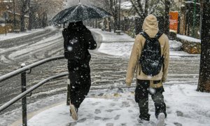 varias personas en la calle por nevadas