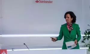 La presidenta del Banco Santander, Ana Botín, durante la presentación de los resultados de 2022, en la Ciudad Grupo Santander de Boadilla del Monte (Madrid). E.P./Ricardo Rubio