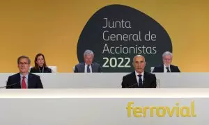 El presidente de Ferrovial, Rafael del Pino, en la junta de accionistas de la constructora.