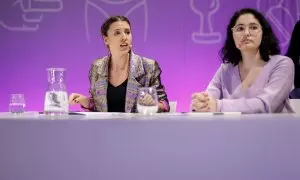 La ministra de Igualdad, Irene Montero, durante un acto institucional del Día Internacional de las Mujeres, en el Teatro Pavón, a 8 de marzo de 2023, en Madrid.