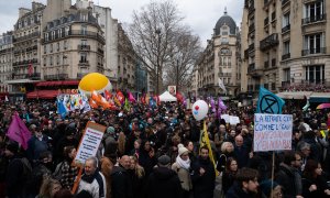 09/03/2023. Manifestación en contra de la reforma de las pensiones de Macron, a 8 de marzo de 2023, en París.