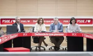 Imagen del Comité Electoral del PSOE celebrado esta mañana en la sede de Ferraz.