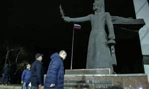 19/03/2023. Imagen tomada del vídeo de Putin visitando Mariupol, a 19 de marzo de 2023.