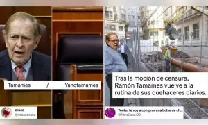 "Ya en casa, sentado en su sillón favorito, Ramón Tamames inicia la tercera jornada de la moción de censura hablándole a la tele"