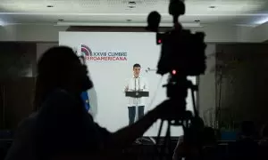 El presidente del Gobierno de España, Pedro Sánchez, comparece en rueda de prensa tras la sesión plenaria de la XXVIII Cumbre Iberoamericana de Santo Domingo