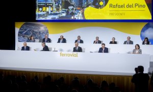 Vista de la junta de accionistas de Ferrovial, en la que se votó el traslado de la sede social a Países Bajos. — Alberto Ortega / EUROPA PRESS